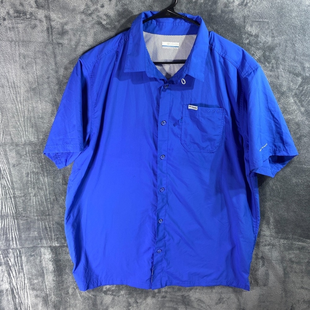 Columbia PFG Shirt Mens XL Blue Omni-Shade Vented Fishing Pockets Button Up
